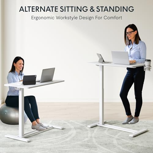 FLEXISPOT 32''Adjustable C Table Gas Spring Mobile Side End Table | Adjustable C table with Wheels, Bedside table for sofa and couch. Laptop Rolling Cart TV Tray, 31.5" W x 17.7" D,White - color: White, size: 32x18