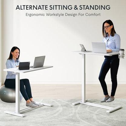 FLEXISPOT 32''Adjustable C Table Gas Spring Mobile Side End Table | Adjustable C table with Wheels, Bedside table for sofa and couch. Laptop Rolling Cart TV Tray, 31.5" W x 17.7" D,White - color: White, size: 32x18
