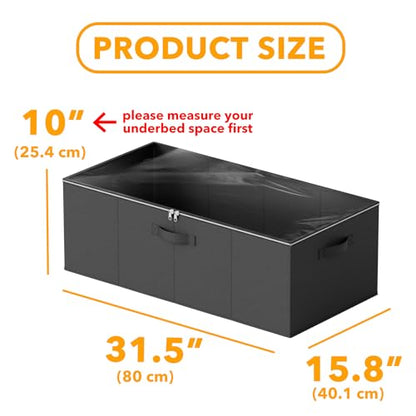 SpaceAid 2팩 25.4cm(10인치) 높이 침대 아래 보관 용기, 침실, 기숙사, 옷, 옷장 정리, 침대 시트 및 담요용 뚜껑이 있는 대형 침대 밑 보관 정리함 통(블랙) - color: 블랙.