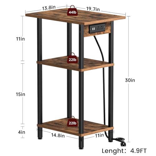 Asgolion Tall End Table with Charging Station, Tall Nightstand with Storage | 30 Inch Tall Side Table, Accent Table Stand, Small Entryway Table, Bedroom Tall Nightstand, Living Room, Office, Rustic Brown - color: Rustic Brown, size: 30"H