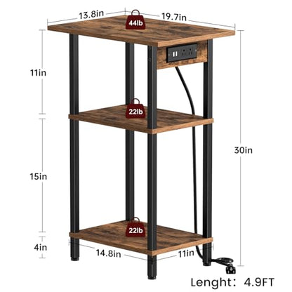 Asgolion Tall End Table with Charging Station, Tall Nightstand with Storage | 30 Inch Tall Side Table, Accent Table Stand, Small Entryway Table, Bedroom Tall Nightstand, Living Room, Office, Rustic Brown - color: Rustic Brown, size: 30"H