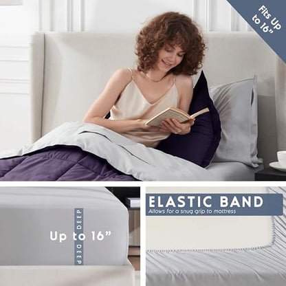 Nestl 5 Piece Twin Comforter Set – Purple Reversible Bed in a Bag – Complete Twin Size Bedding Set with Sheets, Pillowcase and Sham - color: Purple, size: Twin