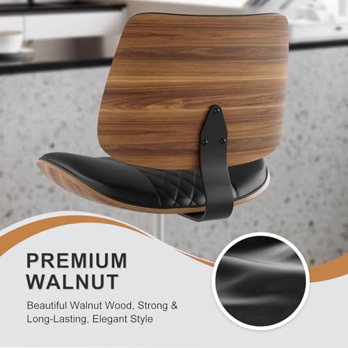 Drafting Chair with Adjustable Footrest, Rolling Walnut Stool, Black | Armless Tall Swivel Stool for Standing Desk, PU Leather Curved Bentwood, Rolling for Office & Art Studio, 300LBS Capacity - color: Black