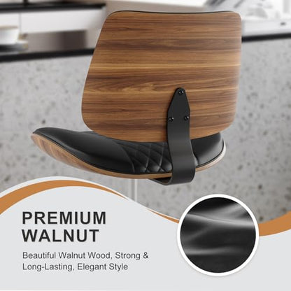 Drafting Chair with Adjustable Footrest, Rolling Walnut Stool, Black | Armless Tall Swivel Stool for Standing Desk, PU Leather Curved Bentwood, Rolling for Office & Art Studio, 300LBS Capacity - color: Black