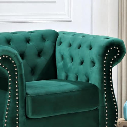 GDFStudio 40.6" Modern Velvet Accent Chair, Chesterfield Upholstered Lounge Chair with Rolled Arms, Comfy Single Sofa Chair with Button Tufted Back & Wood Tapered Legs for Living Room Bedroom, Green - color: Green, size: 1 Seat