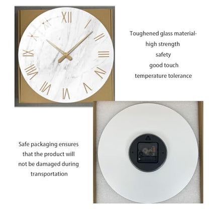 Large Marble Wall Clocks Battery Operated 20 Inch | Modern Analog Glass Wall Clocks for Living Room Office Dinning Room Silent Non Ticking Wall Clock - color: White, size: 20 Inch