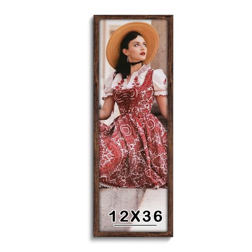 Dark Brown 12x36 Frame -Single Frame - Rustic Woodgrain 12 x 36 Poster Frame with Plexiglass for Wall Gallery Display, 12x36 Picture Frame for Puzzle, Artwork, Photo and Poster - Ideal Christmas Day - color: Brown, size: 12x36 in