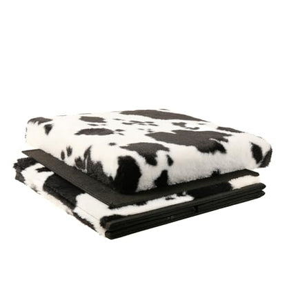 Luxe Faux Fur Storage Ottoman, Cowhide Black/White, 15 x 15 x 15 in | Engineered Wood, Tool-Free Assembly, Modern Style, Seat And Footrest - color: Cowhide Black/White, size: 15"D x 15"W x 15"H