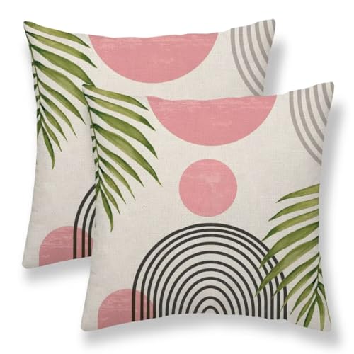 Mid Century Pillow Covers 18x18 Set of 2, Outdoor Boho Modern Aesthetic Decorative Throw Pillow Covers Summer Abstact Blush Pink Sunset Decor Cushion Case for Bed Couch Sofa Home - color: Blush Pink Sunset, size: 18" x 18" (Pack of 2)