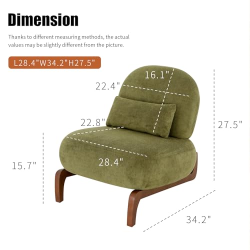 Green Velvet Slippers Chair with Solid Wooden Legs, Low Profile Design | Cute Armless Accent Chair with Soft Cushion, Comfy Upholstered Side Chairs for Living Room, Bedroom, Balcony or Reading Room - color: Green