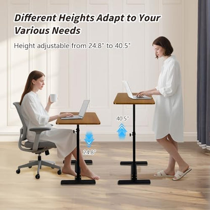 Adjustable Height C Shaped Side Table with Wheels 40 * 60cm | 360° Swivel TV Tray Table, Mobile End Table for Living Room Bedroom Sofa Bed Office - color: Wood Color