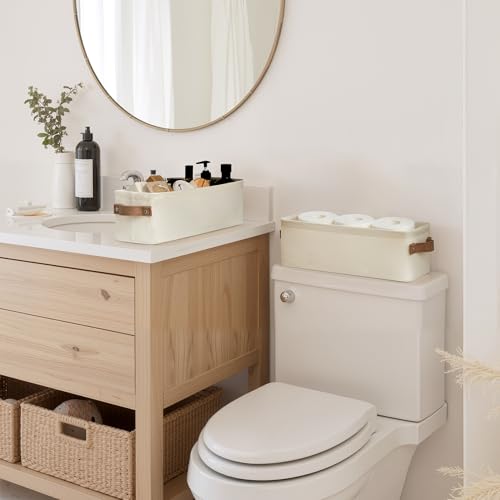 StorageWorks Narrow Storage Bins, Small Basket for Closet and Shelves, Fabric Organizer with Handles, Toilet Paper Storage, Natural Color, 2-Pack - color: Natural Color, size: 15"L x 6"W x 5"H