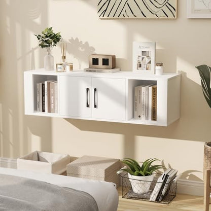 GOFLAME Floating TV Stand, Wall Mounted TV Console Table with Doors, Entertainment Media Center Under TV, Modern TV Cabinet for Living Room, Bedroom, Office, White - color: White