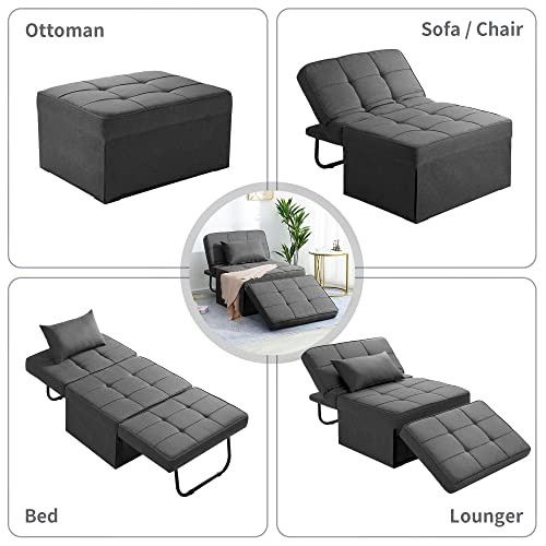 Sofa Bed, Set of 4 in 1 Multi-Function Folding Ottoman Breathable Linen Couch Bed with Adjustable Backrest Modern Convertible Chair for Living Room Apartment Office, Dark Grey - color: Dark Grey