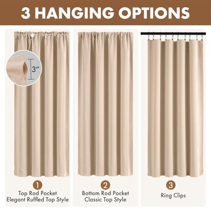 MIULEE Beige Blackout Curtains for Bedroom Living Room 40"x84" Long 2 Panel | Thermal Insulated, Room Darkening Drapes, Rod Pocket, Noise Reduction, Light Blocking, Solid Window Treatments - color: Beige, size: 40"W x 84"L (Pack of 2)