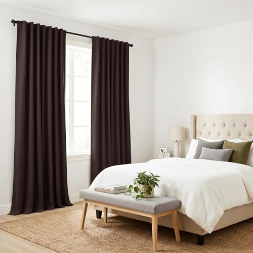 PONY DANCE Brown Blakcout Curtains for Living Room 84 inch Long, 2 Panels | Dark Brown Long Black Out Panels Set Window Treatments Thermal Insulated Light Blocking Back Tab/Rod Pocket Curtain Drapes - color: Brown, size: 42"W x 84"L (Pack of 2)