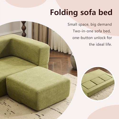 Detachable Combinable Reclinable Modular Sofa, Dual Purpose Lazy Sofa Bed for Small Apartments Rental Homes Living Room Bedroom (Green) - color: Green
