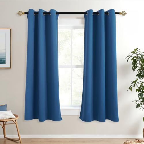 Mrs.Naturall Short Window Curtains for Kitchen, Farmhouse Country Blackout Curtains for Bedroom Bathroom 45 Inch Length, Denim Blue - color: Denim Blue, size: 34"W x 45"L (Pack of 2)