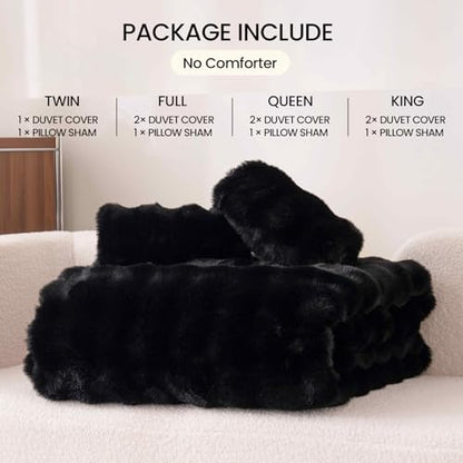 Fluffy Black Duvet Cover Twin Set, Soft Shaggy Plush Rabbit Bedding Set 2 Pieces (1 Fuzzy Comforter Cover + 1 Faux Fur Pillow Cases) Zipper Closure（Black, Twin） - color: Black, size: Twin