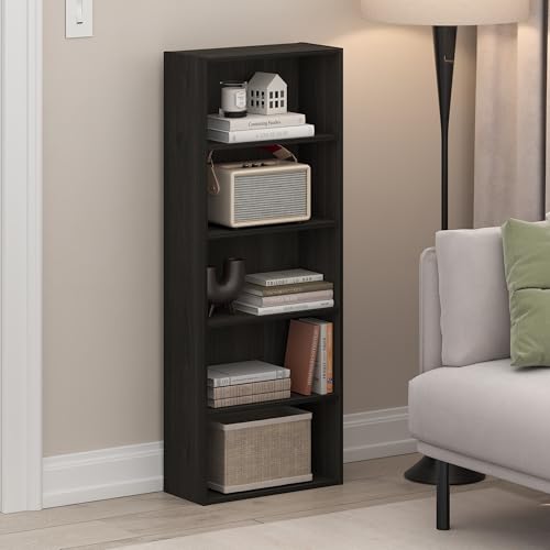 Furinno Basic Book Shelf, 5-Tier Bookshelf, Storage Organizer Bookcase with Open Shelf, 7 x 17 x 44, for Living Room, Bedroom, Home Office, Espresso - color: Espresso, size: 5-Tier, 7 x 17 x 44