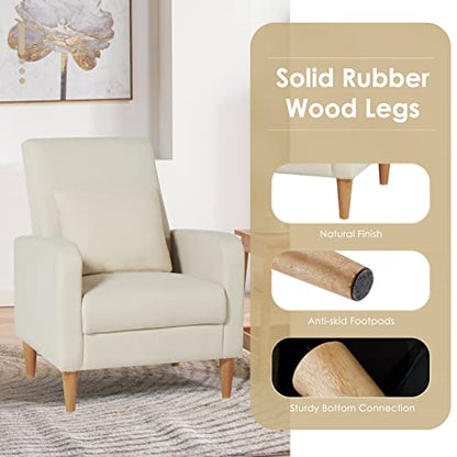 COLAMY Mid-Century Modern Accent Chairs Set of 2, Fabric Upholstered Living Room Chairs with Back Pillow & Solid Wood Legs, Comfy Armchair for Living Room, Bedroom, Single Sofa, Beige - color: Beige, size: Set of 2