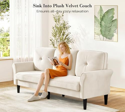 Loveseat Sofa, 83" Love Seat Couches, Velvet Small Couch, White Couch | Comfy Velvet, Tool-Free Setup, 750 LBS Load Bearing, Modern Couch, Sofas for Living Room, Bedroom Couch, Apartment Size Couch - color: White, size: 83"