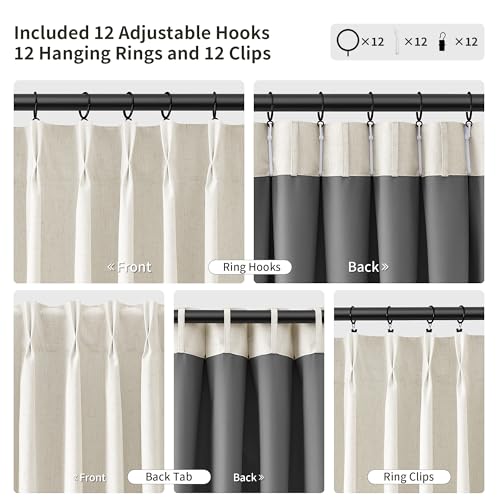 Joywell Extra Wide 100% Blackout Linen Pinch Pleat Curtains 60x90 in Cream | Black Out Thermal Insulated Room Darkening, Pleat Drapes for Bedroom Living Dining Room Home Office, 1 Panels Set - color: Natural Cream, size: 60"W x 90"L (Pack of 1)