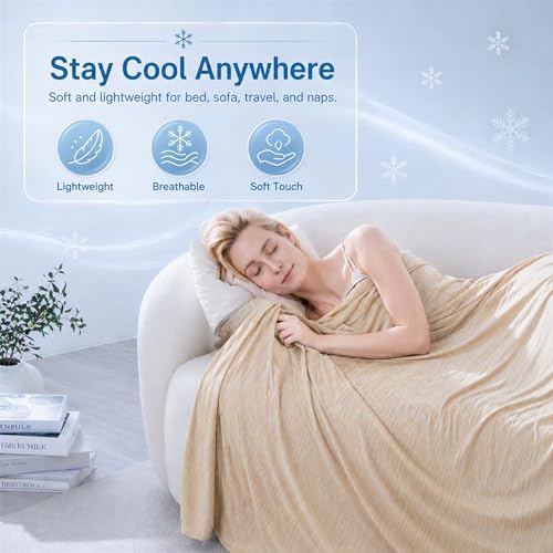 King Size Cooling Blanket for Hot Sleepers - Lightweight Breathable Cool Cold Blanket - Keep Cool for Night Sweats, Soft Thin Ice Blankets for Bed Couch Sofa, (Khaki, 90"x108") - color: Khaki, size: King-90"x108"