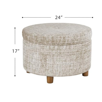 HomePop 24" Large Round Storage Ottoman - Cream Textural Woven - color: Cream Textural Woven