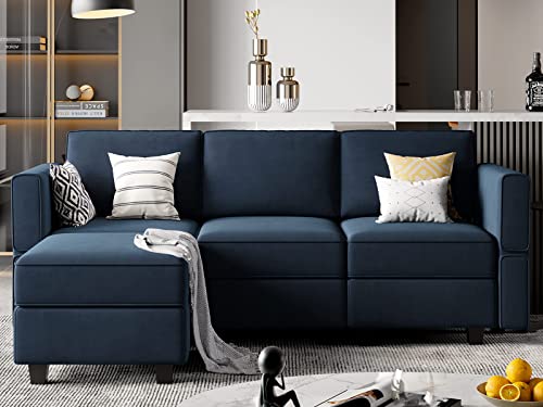 Belffin Convertible Sectional Sofa with Chaise Velvet L Shaped Sofa Couch Modular Sectional Sofa with Storage Blue - color: Blue, size: L Shape Sofa
