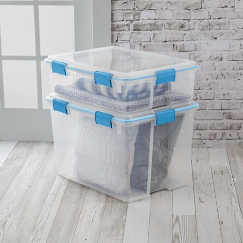 Sterilite 19384304 80 Quart/76 L Gasket Box, Clear Lid & Base with Blue Aquarium Latches & Gasket (4 Pack) - size: 80 Quart, style: 4 Pack