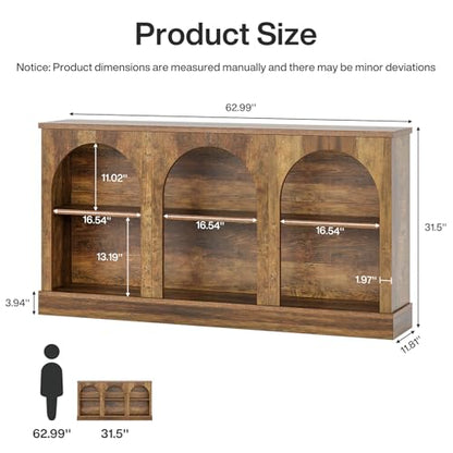 Tribesigns Arched Console Table, 63" Wooden Entryway Table with Storage | Farmhouse Long 3-Tier Sofa Table Behind The Couch for Entrance, Hallway, Living Room, Foyer, Brown - color: Rustic Brown