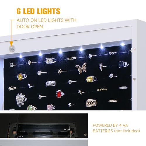 LED Jewelry Cabinet Armoire Organizer,Wall/Door Mount Jewelry Organizer and Storage with Full-Length Mirror Hanging Jewelry Organizer Full Length Mirror with Storage Large Capacity White - color: Off White, size: 43.3*14.6 LED Mirror