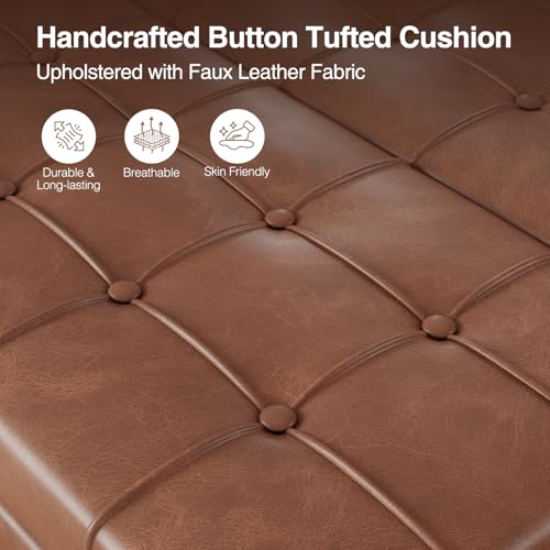FiveWillowise 31.5 Inch Large Square Ottoman with Storage,Faux Leather | Coffee Table Storage Ottoman Bench with Lift Top Upholstered Footrest Stool Toy Box for Bedroom Living Room,Brown - color: Brown