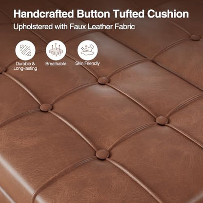 FiveWillowise 31.5 Inch Large Square Ottoman with Storage,Faux Leather | Coffee Table Storage Ottoman Bench with Lift Top Upholstered Footrest Stool Toy Box for Bedroom Living Room,Brown - color: Brown