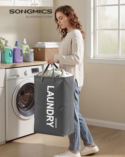 SONGMICS Laundry Hamper, 21.1-Gallon (80 L) Laundry Basket with Handles | Water-Repellent Storage Basket for Laundry Room, Bedroom, Bathroom, Slate Gray URLH001GN01 - color: Slate Gray, size: 1 Pack