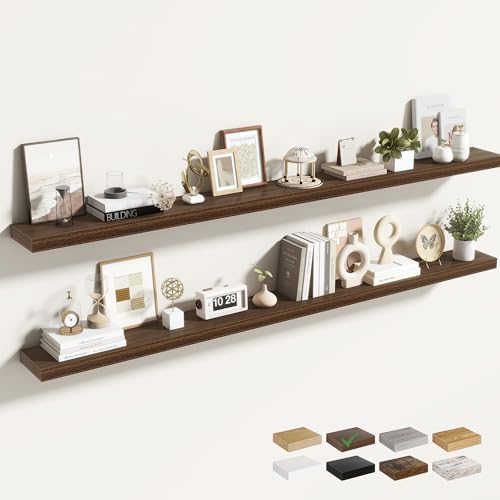 Acovy 72 Inch Floating Shelves for Wall 2 Pack, 72" Wall Shelves for Books, Storage, Decor, Wall Mounted Floating Shelf with Invisible Brackets for Kitchen, Living Room, Walnut - color: Walnut, size: 6.5"Wx72"L-2pcs