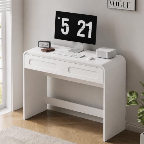 Writing Desk with 2 Drawers, Home Office Computer Desk for Small Spaces | White Study Desk for Bedroom, Compact Workstation Table, Vanity Desk for Apartment and Dorm Room - color: White