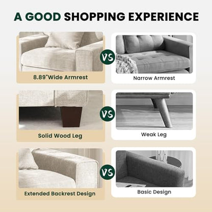 DOPEDIO 88.58" Sofa Set, Chenille Loveseat & 2 Accent Chairs, Beige | Modern chenille sofa set with removable covers, spring cushions, solid wood frame, easy assembly for comfortable living rooms - size: 88.58 inch + 2 Single, style: Beige Chenille
