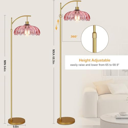QIYIZM Pink Floor Lamp for Living Room,Bedroom,Gold Dimmable Standing Lamp with Remote,Mid Century Modern Brass Tall Lamp Boho Floor Lamps Arc Stained Glass Flower Floor Light Lamp Girls kids Bohemian - size: 22-Floor Lamp