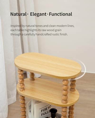 3-Tier Narrow Side Table, Slim End Table for Small Spaces | Skinny wooden side table with shelf storage. Ideal as living room accent or bedroom nightstand.Easy assembly, space-saving - color: Nature