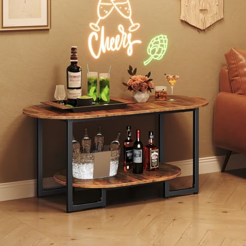 HOOBRO Coffee Table for Living Room, Oval Small Coffee Table with 2-Tier Open Storage Shelf, Industrial Cocktail Tea Table, Wooden Desktop Center Table, Farmhouse, Home Office, Rustic Brown BF09KF01 - color: Rustic Brown