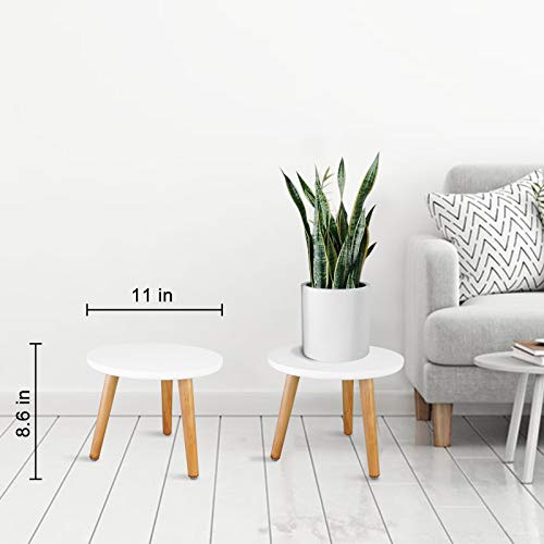 Indoor Plant Stand, Wood Mid Century Modern Small Round Side Plant Table for Indoor Plants, 8.9" Tall Plant Holder for Flower Pots End Table - color: White, size: 8.9"