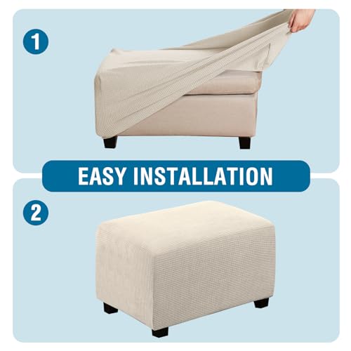 H.VERSAILTEX Ottoman Cover Slipcover Rectangle Fit Length 29'-34' Footrest Sofa Slipcovers Stool Cover Footstool Protector Covers Feature Stretch Thick Jacquard Fabric Removable Washable - Natural - color: Natural, size: Rectangle-Large