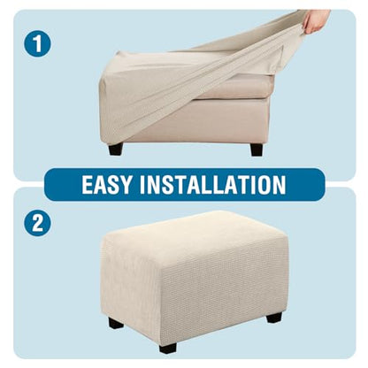 H.VERSAILTEX Ottoman Cover Slipcover Rectangle Fit Length 29'-34' Footrest Sofa Slipcovers Stool Cover Footstool Protector Covers Feature Stretch Thick Jacquard Fabric Removable Washable - Natural - color: Natural, size: Rectangle-Large