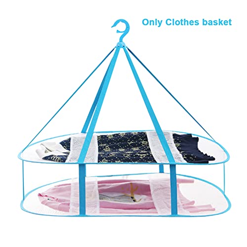 2 Tier Folding Drying Rack, Folding Mesh Clothes Hanging Dryer, Portable Windproof Hanging Laundry Racks with Fixing Band for T-Shirt, Swimsuit, Underwear Outdoor Indoor