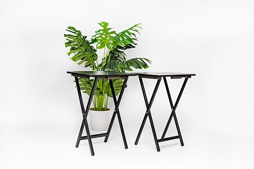 Folding Tray Tables Set of 2, Solid Rubberwood Construction, Black Finish, 19" L x 14.5" W x 26" H, 25 lbs Capacity, Portable Space-Saving Design for Meals, Crafts - color: Black