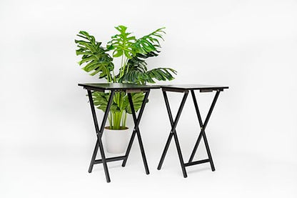 Folding Tray Tables Set of 2, Solid Rubberwood Construction, Black Finish, 19" L x 14.5" W x 26" H, 25 lbs Capacity, Portable Space-Saving Design for Meals, Crafts - color: Black