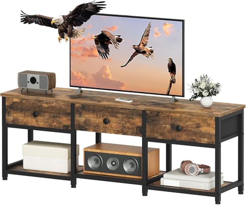 TV Stand with 3 Fabric Drawers for up to 50 Inch TV, 47.2" Industrial Media Console, Entertainment Center with Shelves for Living Room, Bedroom, Home Office, Rustic Brown and Black DS12BR - color: Rustic Brown + Black