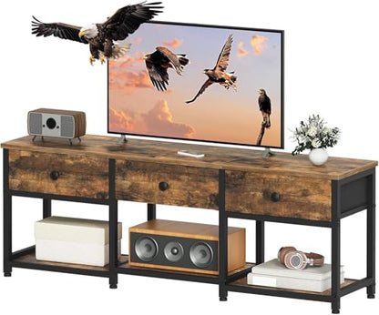 TV Stand with 3 Fabric Drawers for up to 50 Inch TV, 47.2" Industrial Media Console, Entertainment Center with Shelves for Living Room, Bedroom, Home Office, Rustic Brown and Black DS12BR - color: Rustic Brown + Black